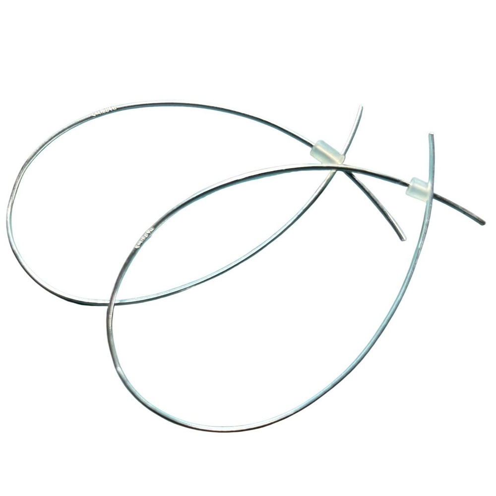 Sterling Silver 925 Open Hoop Teardrop Earrings Minimalist 2 Inch